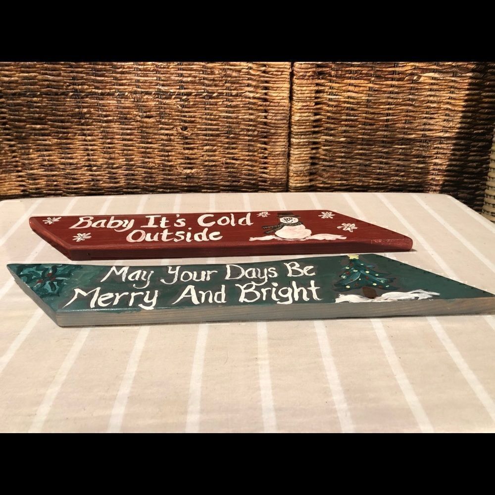 Christmas Handcrafted Two Painted Wood Signs - Picture 3 of 8